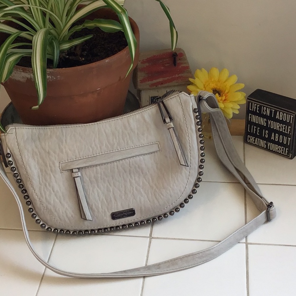 Jessica Simpson Light Gray Studded Crescent Shoulder Bag